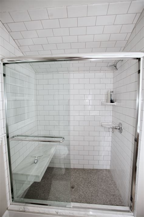 Bathroom Madison Prospect White Subway Tile Grey Grout Mosaic Shower Floor Tile And Glass Shower