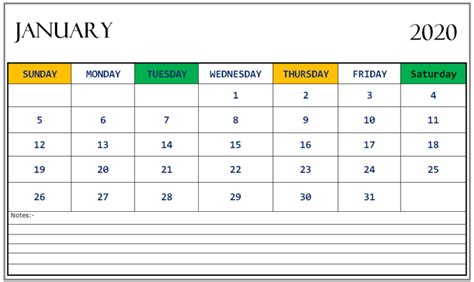 Business January 2020 Calendar Excel Sheet Free Printable Calendar