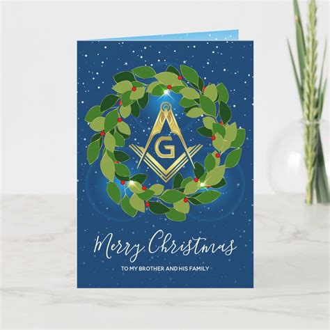 Masonic Christmas Cards Navy Gold Holiday Wreath Gold
