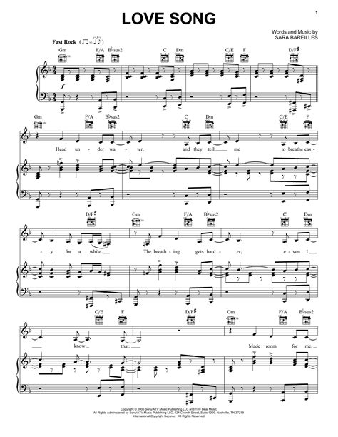 Love Song Sheet Music Sara Bareilles Piano Vocal And Guitar Right Hand Melody