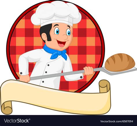 Cartoon Baker Holding Bakery Peel Tool With Bread Vector Image