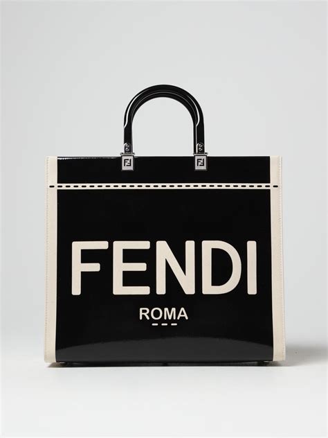 Fendi Sunshine Bag In Canvas And Patent Leather Black Fendi Tote