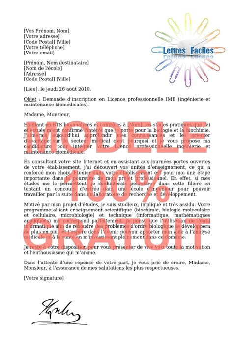 Lettre de motivation Licence pro ingénierie et maintenance biomédicales