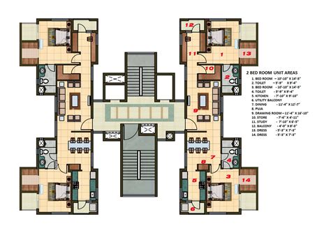 2 Bhk Apartment Cluster Tower Layout Residential Building Design