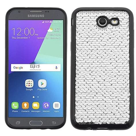 Samsung Galaxy J3 Luna Pro Case Silver Double Sided Sparkling Black