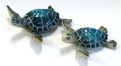 35 Blue Resin Sea Turtle Figurine Nautical Sea Decor California