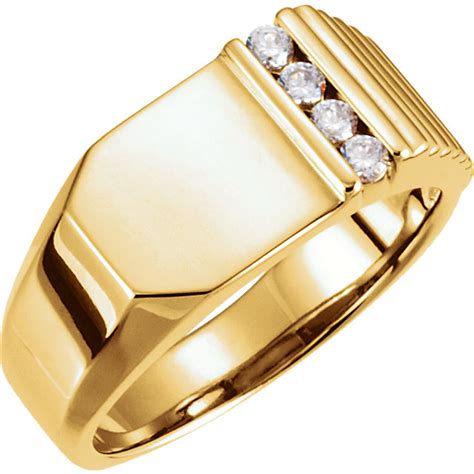 14k Gold Mens Diamond Rectangle Signet Ring 20 Ctw