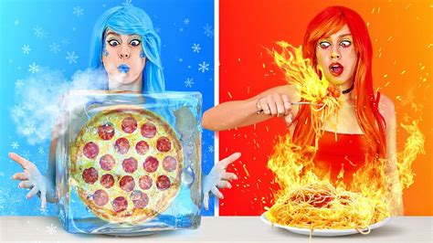 Hot Vs Cold Food Challenge Icy Girl Vs Girl On Fire Last To Stop Wins By 123 Go Challenge
