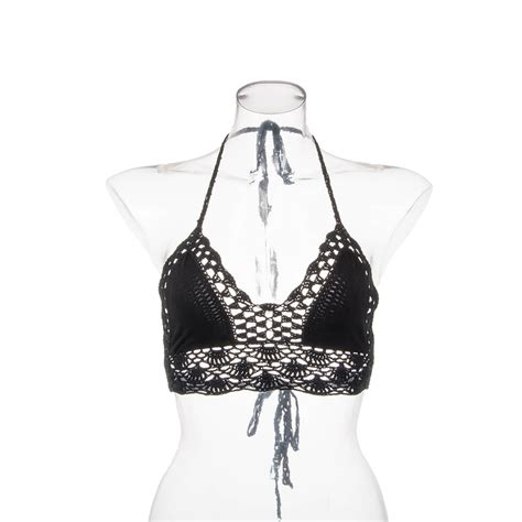summer women beach bra crochet lace knit bra beach sexy boho style v neck bra in bras from