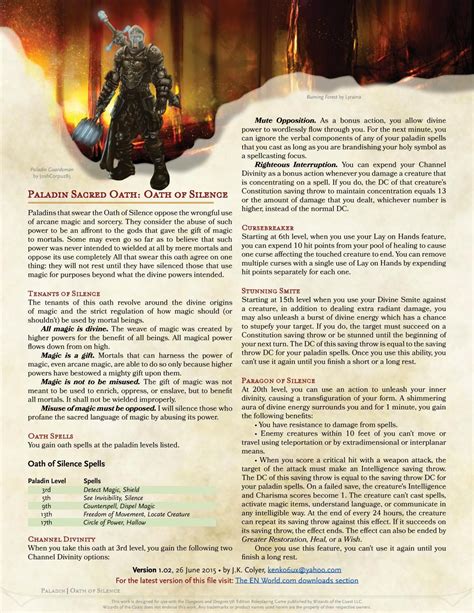 Archetypes are a quick and easy way to specialize characters of a given class, adding fun and flavorful new abilities to already established adventurers. Paladin Oath of Silence Source: https://goo.gl/rKd8A2 | Dnd 5e homebrew, Dungeons and dragons ...