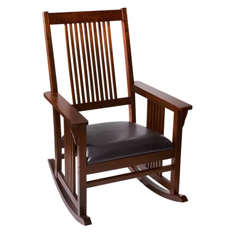 Mission style rocking chair with straight armrests and slatted design, retaining its original condition; Gift Mark Mission Style Wooden Rocking Chair with ...