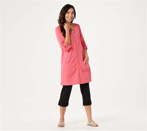 Denim And Co French Terry Front Zip Beach Cover Up