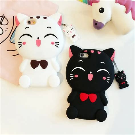 3d Luxury Cute Cartoon Lucky Cat Soft Silicone Mobile Phone Back Case