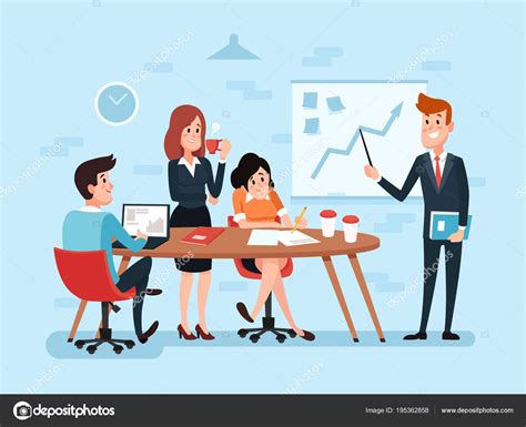 Office Teamwork Or Business Meeting Busy Corporate Cartoon Work Stock