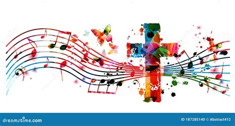 Colorful Christian Cross Music Notes Isolated Vector Illustration