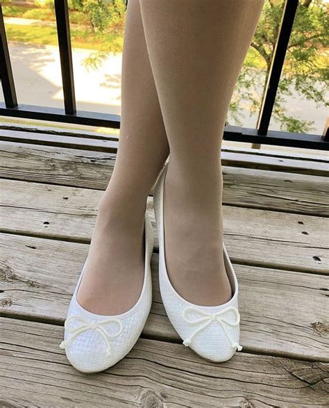 White Leather Ballet Flats And Pantyhose Girly Shoes Ballet Flats