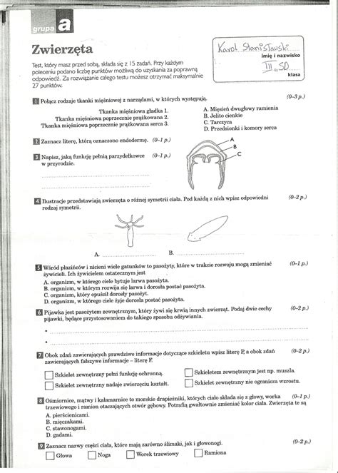 Test z biologii gimnazjum - zwierzęta. test w załączniku - Brainly.pl