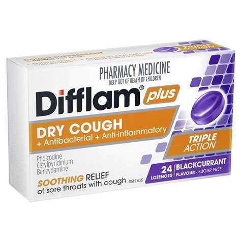Buy Difflam Plus Dry Cough Blackcurrant 24 Lozenges Online At Chemist