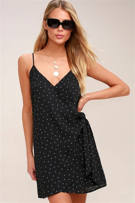 Cute Black Polka Dot Dress Wrap Dress Polka Dot Dress Lulus