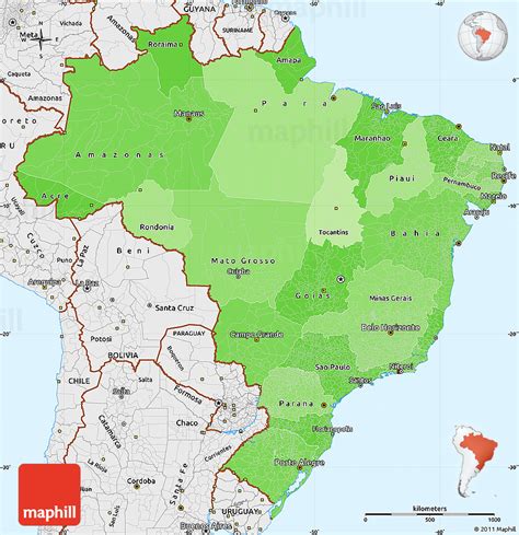 Political Shades Simple Map Of Brazil Single Color Outside Borders