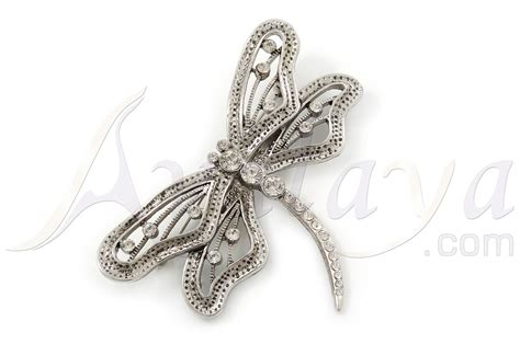 Large Crystal Dragonfly Brooch In Silver Tone 75mm Width Large