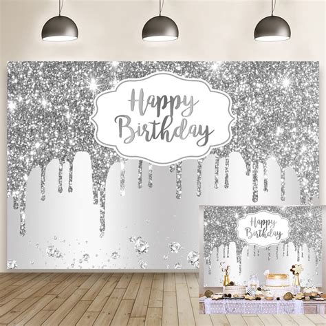 Dorcev 10x8ft Happy Birthday Backdrop Silver Glitter