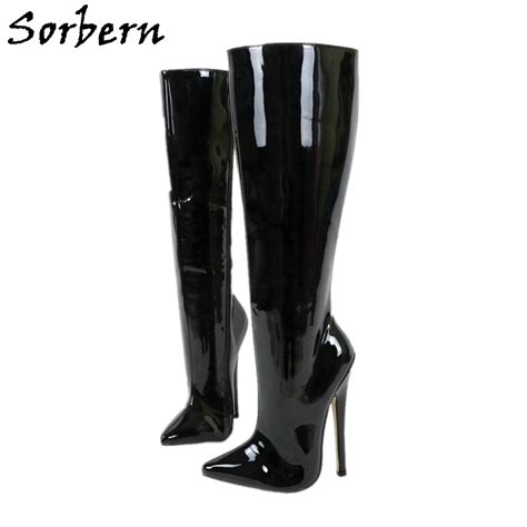 sorbern knee high boots 18cm spike high heel pointed toe custom wide calf fit hard shaft