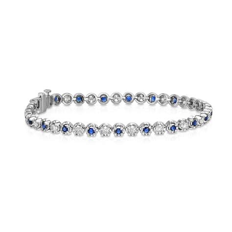 Small Blue Sapphire And Diamond Bracelet 14k White Gold Long Island