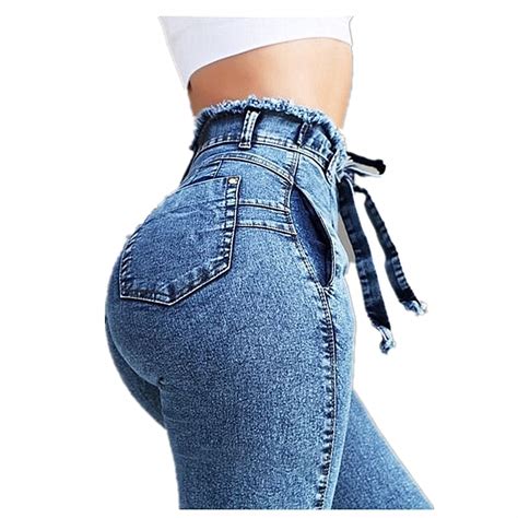 High Waist Jeans Womens Street Fashion Straps Denim Femme Pencil Pants