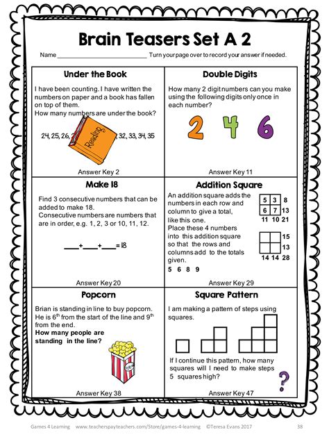 Why using and solving math puzzles and brain teasers? Printable Math Problems and Math Brain Teasers Cards from ...