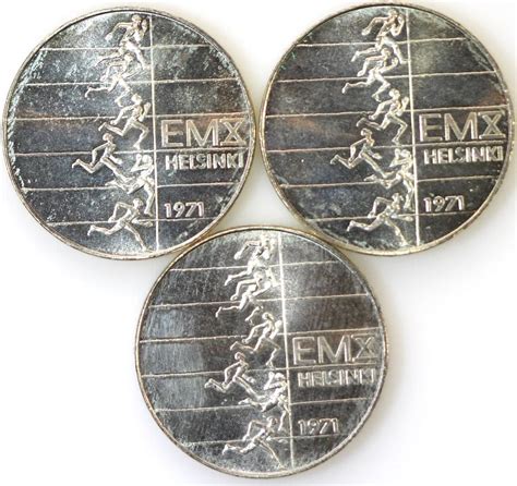 Lot Finland 1971 Silver 0500 10 Markkaa Uncirculated 3 Coins