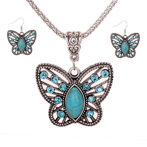 Summer Style Fine And Fashion Oval Turquoise Crystal Butterfly Pendants