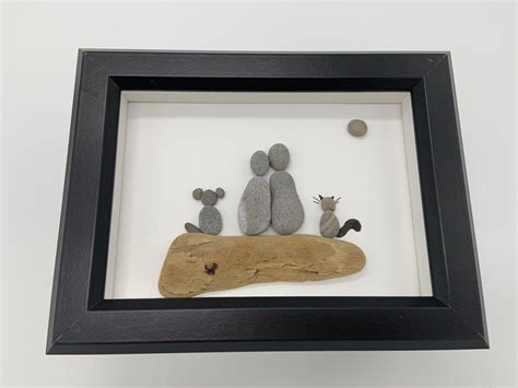 Excited to share this item from my #etsy shop: Pebble Art Couple with cat and dog 5 by 7 framed ...