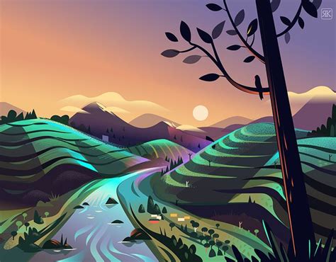 Adobe Illustrator On Behance Landscape Illustration Illustration