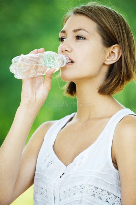Young Woman Drinking Water Bottle Stock Photo Image Of Fresh Bottle