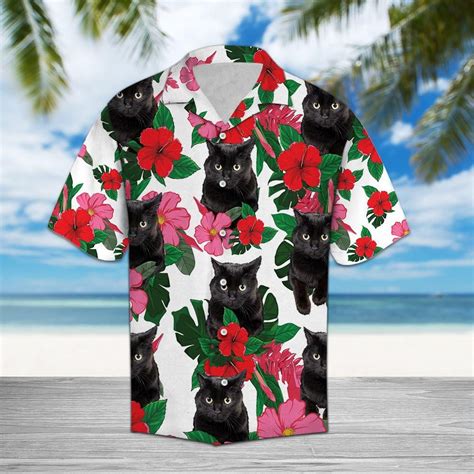 Black Cat Hibiscus Aloha Shirt Robinplacefabrics