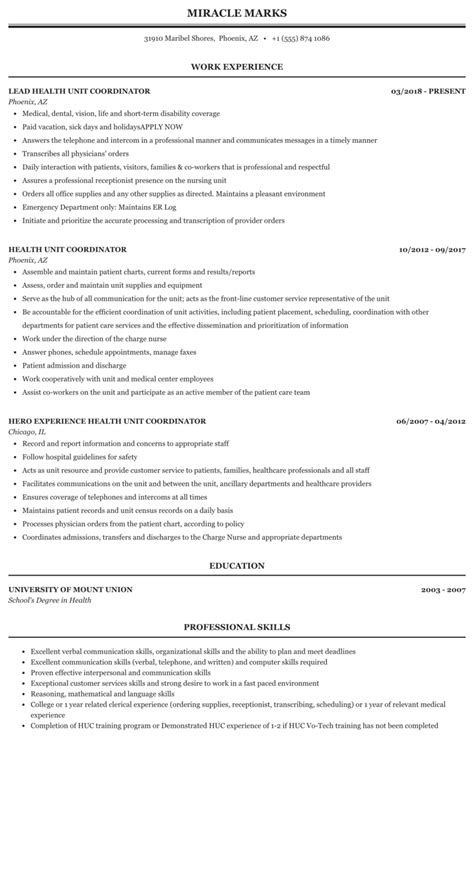 health unit coordinator job description resume tipitents