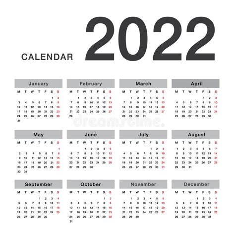 Year 2022 Calendar Horizontal Vector Design Template Simple And Clean