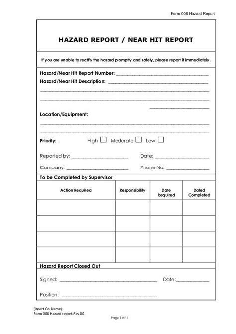 A Printable Hazard Report Form