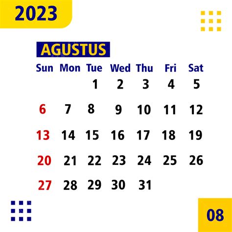 Gambar Vektor Kalender Bulan Agustus 2023 Agustus 2023 Kalender Png