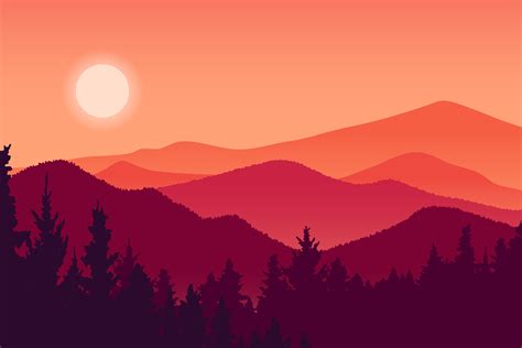 Illustration Of Sunset In The Mountains Graphic By Sabavector