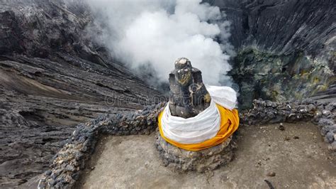 Statue Of Lord Ganesha At The Edge Of Mount Bromo Volcano Crater Stock