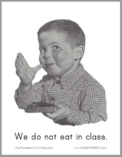 We Do Not Eat In Class Classroom Sign Student Handouts