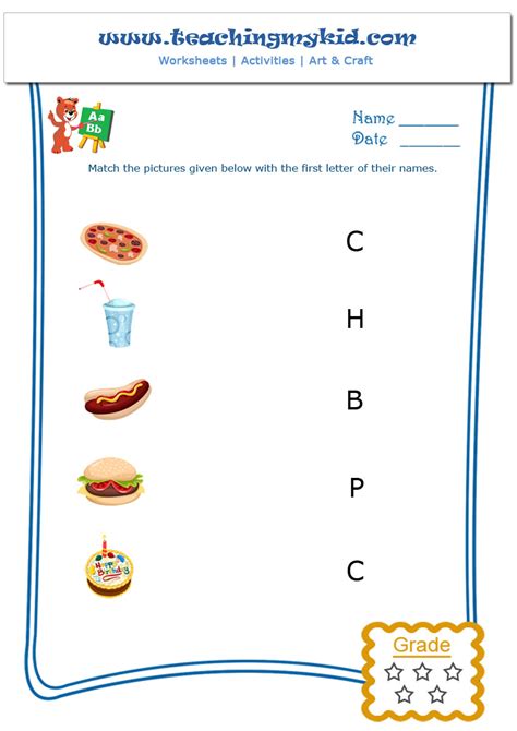 Kids Worksheets Match Objects With The First Letter Of Name 10