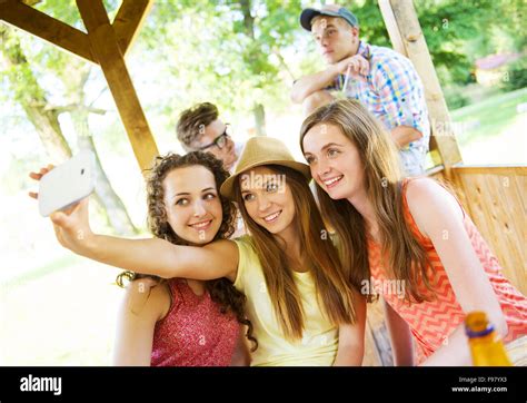 Young Cheerful Girls Selfie Hi Res Stock Photography And Images Alamy