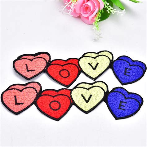 new love heart shape 5pcs lot transfer patch embroidered floral patches iron on sew on hairpin