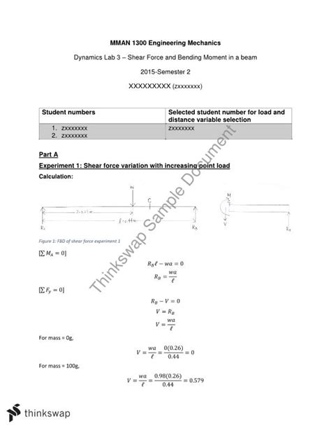 3 conduct the bending test please initialize the strain meter a couple of times to ensure that it 8 lab #4 report due next week cover page + abstract data sheet spreadsheet plot #1: Shear Force And Bending Moment In A Beam Lab Report - New ...