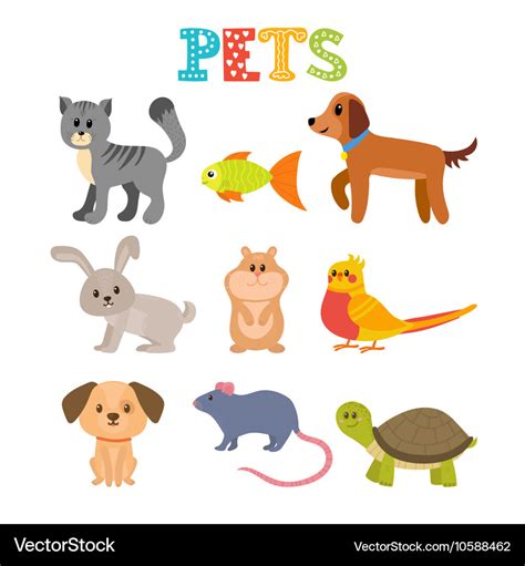Set Of Pets Cute Home Animals In Cartoon Style Vector Image