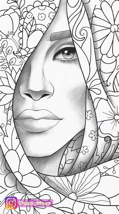 Adult Coloring Page Girl Portrait And Clothes Colouring Sheet Floral My Xxx Hot Girl