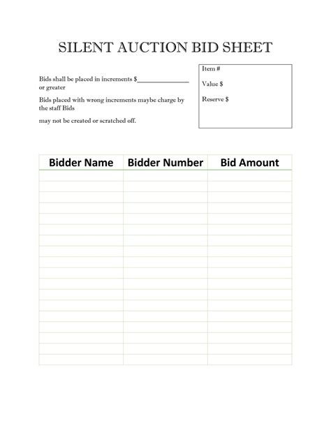 Silent Auction Bid Sheets Printable Customize And Print